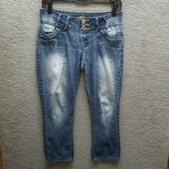 Angels Women's 7 Button-Fly Blue Cropped Jeans 30.75" 24.25" 7.5" - Picture 1 of 11